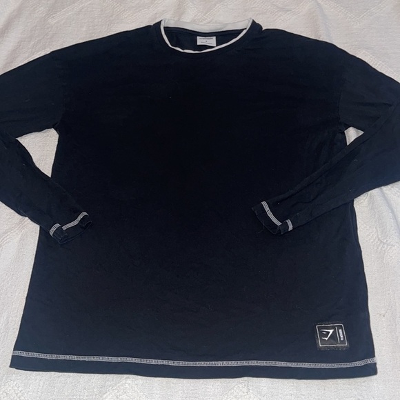 Gymshark Men's Size Small Black Long Sleeve White Logo T-Shirt - Picture 4 of 7